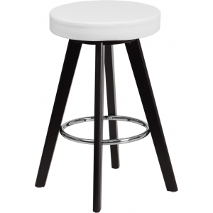 Wholesale Trenton Series 24'' High Contemporary Cappuccino Wood Counter Height Stool with White Vinyl Seat