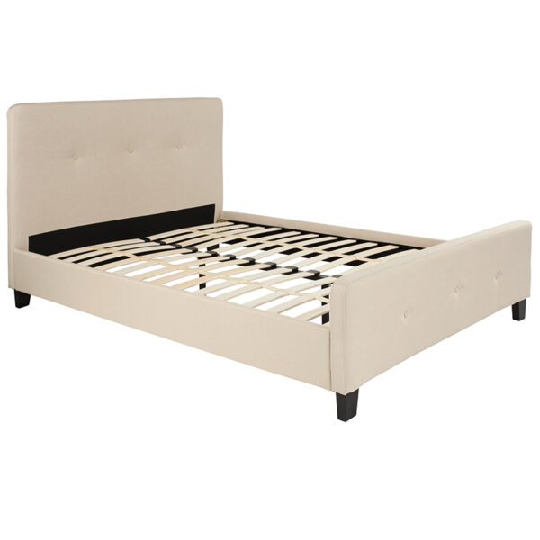 Lowest Price Tribeca Full Size Tufted Upholstered Platform Bed in Beige Fabric