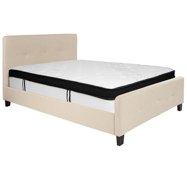 Lowest Price Tribeca Full Size Tufted Upholstered Platform Bed in Beige Fabric with Memory Foam Mattress