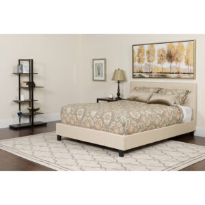 Wholesale Tribeca Full Size Tufted Upholstered Platform Bed in Beige Fabric with Memory Foam Mattress