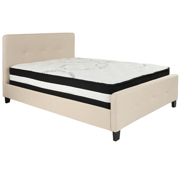 Lowest Price Tribeca Full Size Tufted Upholstered Platform Bed in Beige Fabric with Pocket Spring Mattress
