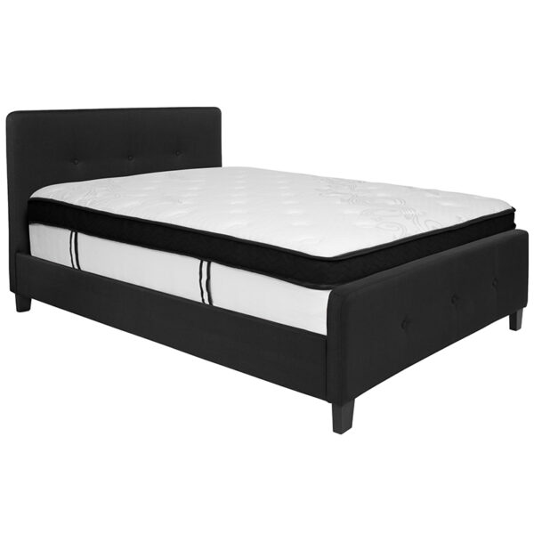 Lowest Price Tribeca Full Size Tufted Upholstered Platform Bed in Black Fabric with Memory Foam Mattress