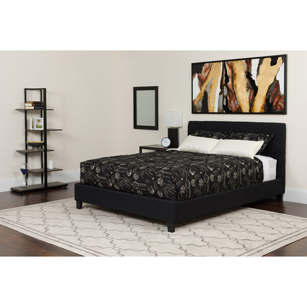 Wholesale Tribeca Full Size Tufted Upholstered Platform Bed in Black Fabric with Memory Foam Mattress