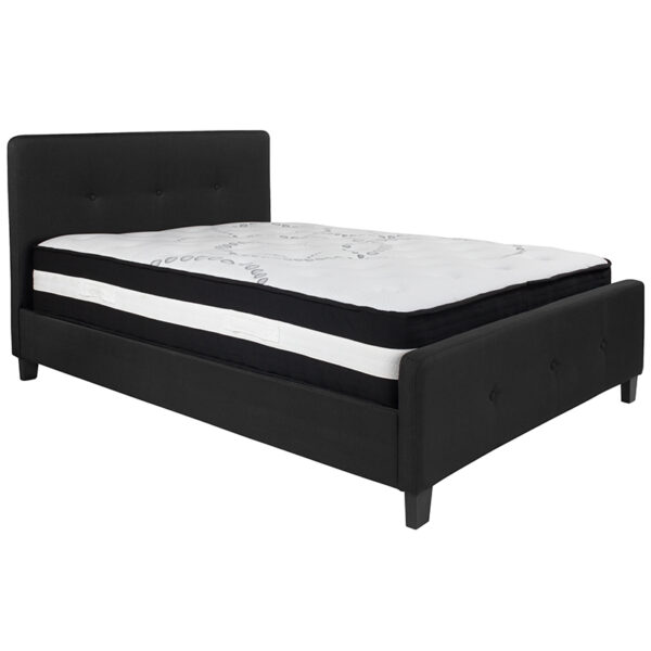 Lowest Price Tribeca Full Size Tufted Upholstered Platform Bed in Black Fabric with Pocket Spring Mattress