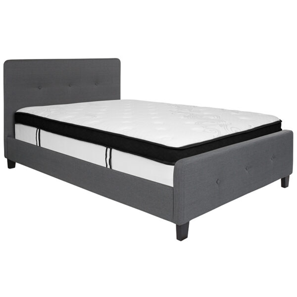 Lowest Price Tribeca Full Size Tufted Upholstered Platform Bed in Dark Gray Fabric with Memory Foam Mattress
