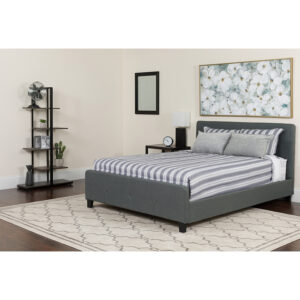 Wholesale Tribeca Full Size Tufted Upholstered Platform Bed in Dark Gray Fabric with Memory Foam Mattress
