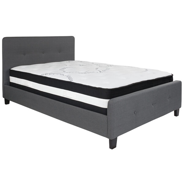 Lowest Price Tribeca Full Size Tufted Upholstered Platform Bed in Dark Gray Fabric with Pocket Spring Mattress