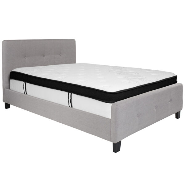 Lowest Price Tribeca Full Size Tufted Upholstered Platform Bed in Light Gray Fabric with Memory Foam Mattress