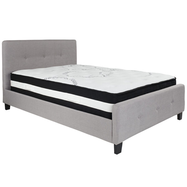 Lowest Price Tribeca Full Size Tufted Upholstered Platform Bed in Light Gray Fabric with Pocket Spring Mattress