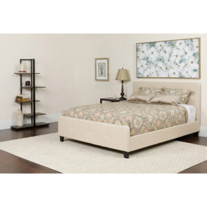 Wholesale Tribeca King Size Tufted Upholstered Platform Bed in Beige Fabric with Memory Foam Mattress