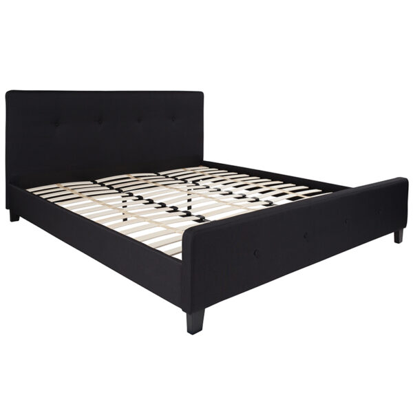 Lowest Price Tribeca King Size Tufted Upholstered Platform Bed in Black Fabric
