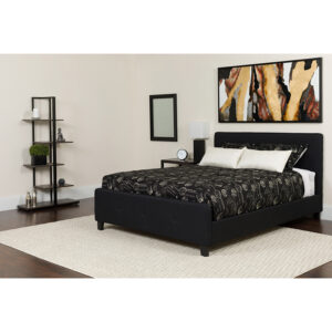Wholesale Tribeca King Size Tufted Upholstered Platform Bed in Black Fabric with Memory Foam Mattress