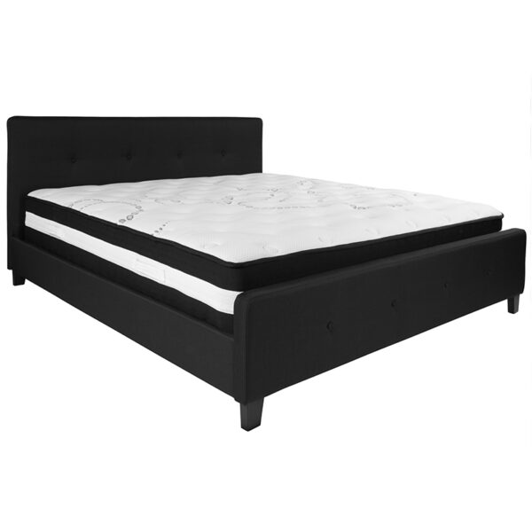 Lowest Price Tribeca King Size Tufted Upholstered Platform Bed in Black Fabric with Pocket Spring Mattress