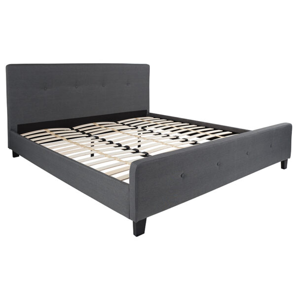 Lowest Price Tribeca King Size Tufted Upholstered Platform Bed in Dark Gray Fabric