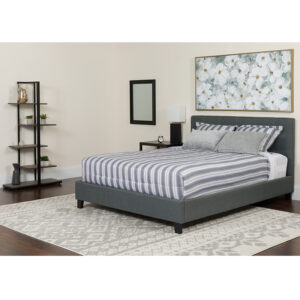 Wholesale Tribeca King Size Tufted Upholstered Platform Bed in Dark Gray Fabric with Memory Foam Mattress