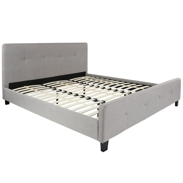 Lowest Price Tribeca King Size Tufted Upholstered Platform Bed in Light Gray Fabric