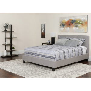 Wholesale Tribeca King Size Tufted Upholstered Platform Bed in Light Gray Fabric with Memory Foam Mattress