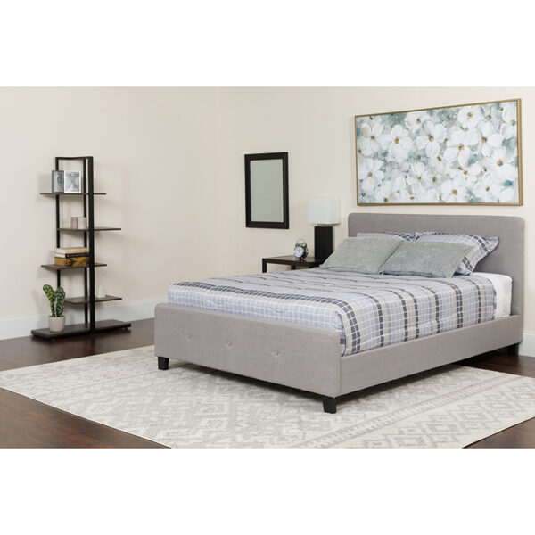 Wholesale Tribeca King Size Tufted Upholstered Platform Bed in Light Gray Fabric with Pocket Spring Mattress