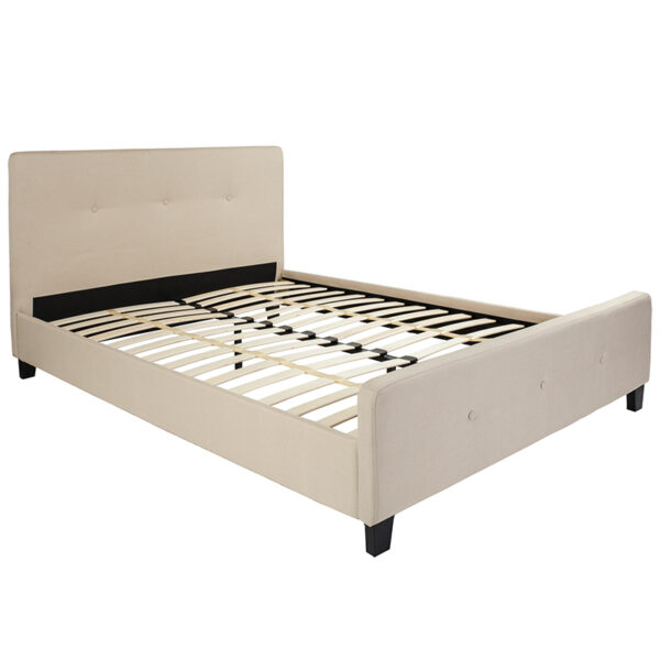 Lowest Price Tribeca Queen Size Tufted Upholstered Platform Bed in Beige Fabric