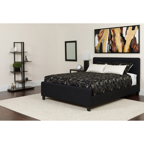 Wholesale Tribeca Queen Size Tufted Upholstered Platform Bed in Black Fabric with Memory Foam Mattress
