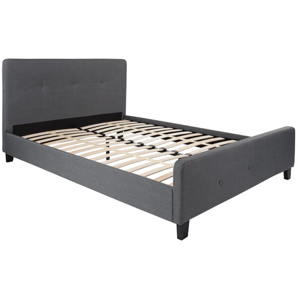 Lowest Price Tribeca Queen Size Tufted Upholstered Platform Bed in Dark Gray Fabric
