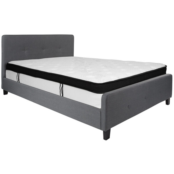 Lowest Price Tribeca Queen Size Tufted Upholstered Platform Bed in Dark Gray Fabric with Memory Foam Mattress