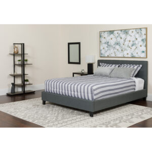 Wholesale Tribeca Queen Size Tufted Upholstered Platform Bed in Dark Gray Fabric with Memory Foam Mattress
