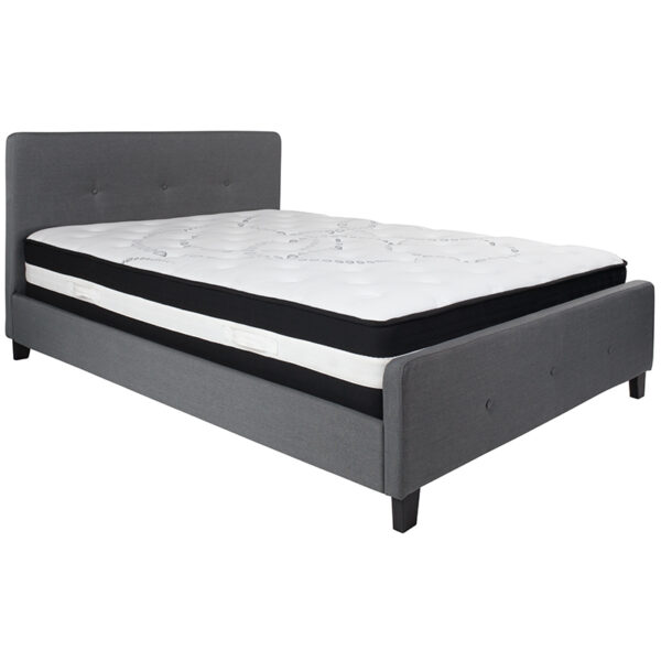 Lowest Price Tribeca Queen Size Tufted Upholstered Platform Bed in Dark Gray Fabric with Pocket Spring Mattress