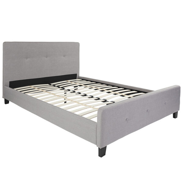 Lowest Price Tribeca Queen Size Tufted Upholstered Platform Bed in Light Gray Fabric