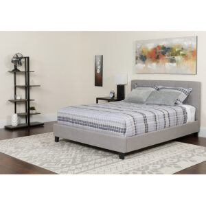 Wholesale Tribeca Queen Size Tufted Upholstered Platform Bed in Light Gray Fabric with Memory Foam Mattress