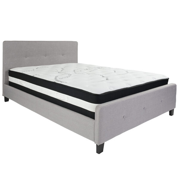 Lowest Price Tribeca Queen Size Tufted Upholstered Platform Bed in Light Gray Fabric with Pocket Spring Mattress