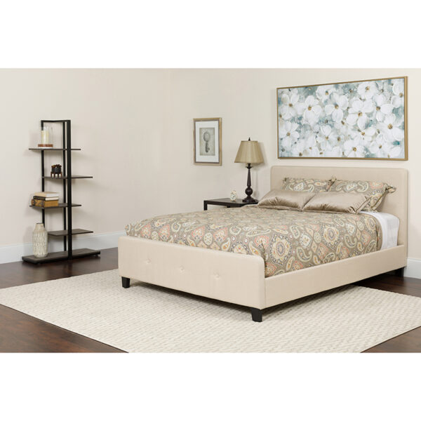 Wholesale Tribeca Twin Size Tufted Upholstered Platform Bed in Beige Fabric with Memory Foam Mattress