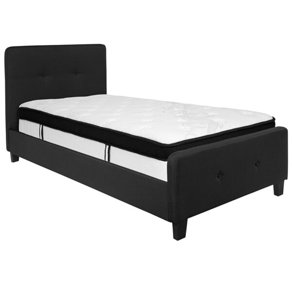 Lowest Price Tribeca Twin Size Tufted Upholstered Platform Bed in Black Fabric with Memory Foam Mattress