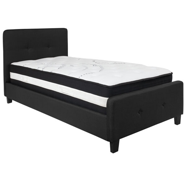 Lowest Price Tribeca Twin Size Tufted Upholstered Platform Bed in Black Fabric with Pocket Spring Mattress