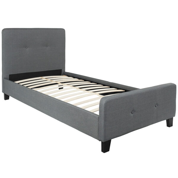 Lowest Price Tribeca Twin Size Tufted Upholstered Platform Bed in Dark Gray Fabric