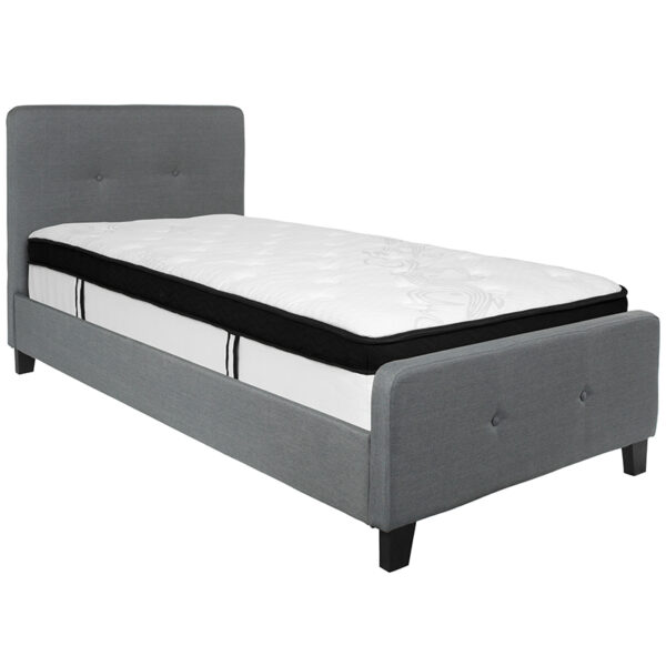 Lowest Price Tribeca Twin Size Tufted Upholstered Platform Bed in Dark Gray Fabric with Memory Foam Mattress