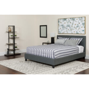 Wholesale Tribeca Twin Size Tufted Upholstered Platform Bed in Dark Gray Fabric with Memory Foam Mattress