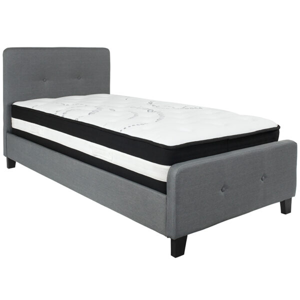Lowest Price Tribeca Twin Size Tufted Upholstered Platform Bed in Dark Gray Fabric with Pocket Spring Mattress