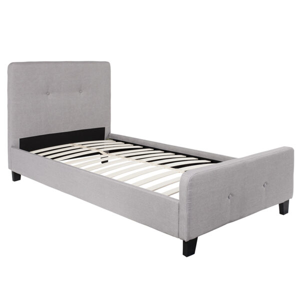 Lowest Price Tribeca Twin Size Tufted Upholstered Platform Bed in Light Gray Fabric