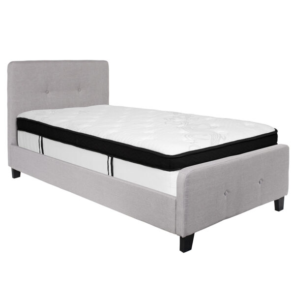 Lowest Price Tribeca Twin Size Tufted Upholstered Platform Bed in Light Gray Fabric with Memory Foam Mattress