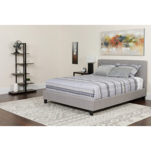 Wholesale Tribeca Twin Size Tufted Upholstered Platform Bed in Light Gray Fabric with Memory Foam Mattress