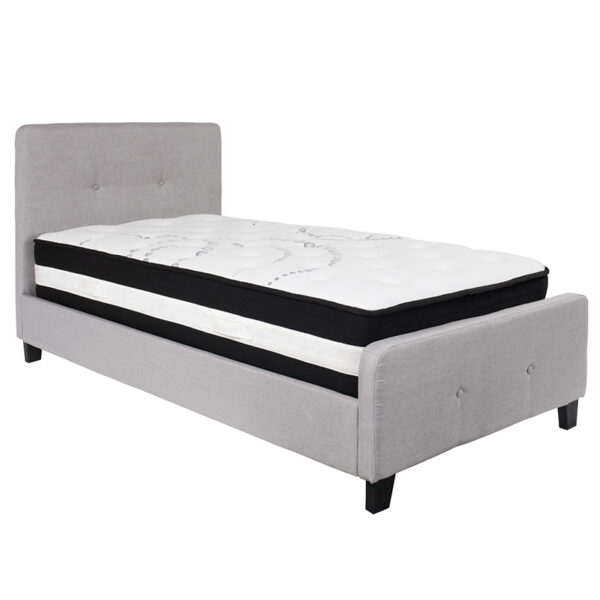 Lowest Price Tribeca Twin Size Tufted Upholstered Platform Bed in Light Gray Fabric with Pocket Spring Mattress