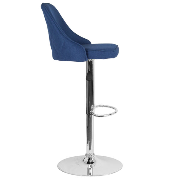 Lowest Price Trieste Contemporary Adjustable Height Barstool in Blue Fabric