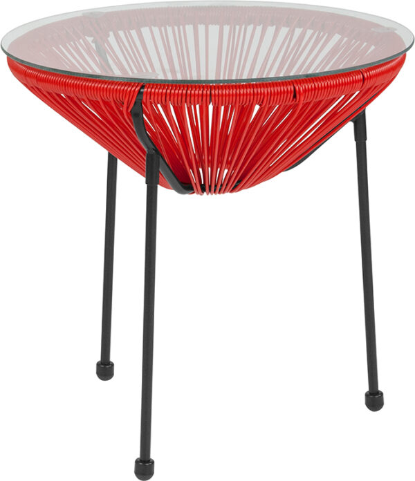 Wholesale Valencia Oval Comfort Series Take Ten Red Rattan Table with Glass Top