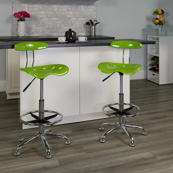 Lowest Price Vibrant Apple Green and Chrome Drafting Stool with Tractor Seat