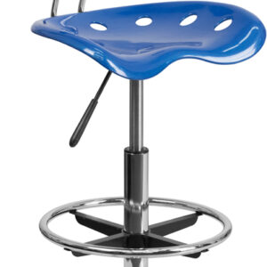 Wholesale Vibrant Bright Blue and Chrome Drafting Stool with Tractor Seat
