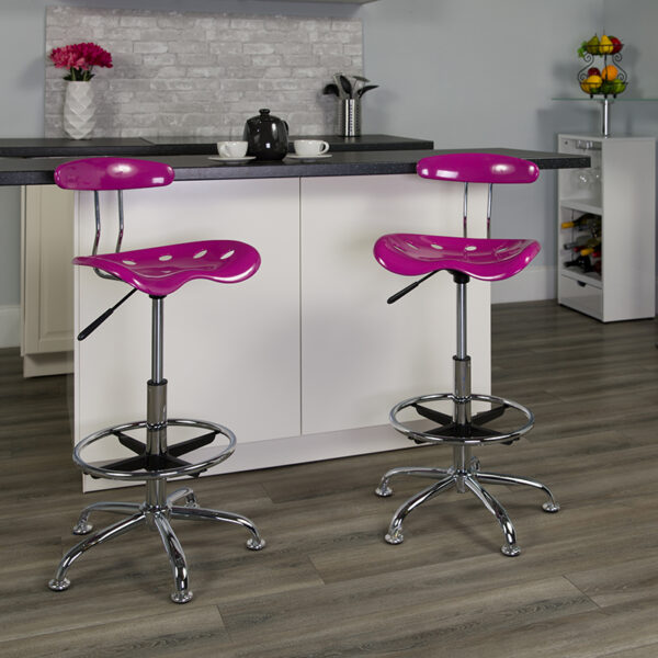 Lowest Price Vibrant Candy Heart and Chrome Drafting Stool with Tractor Seat