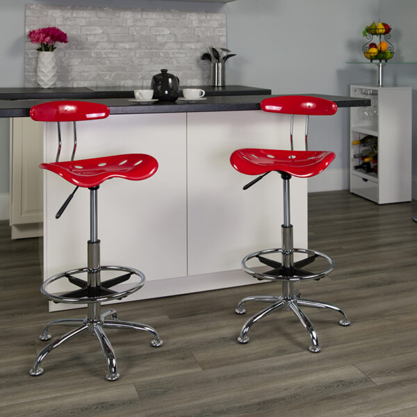 Lowest Price Vibrant Cherry Tomato and Chrome Drafting Stool with Tractor Seat