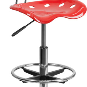 Wholesale Vibrant Cherry Tomato and Chrome Drafting Stool with Tractor Seat