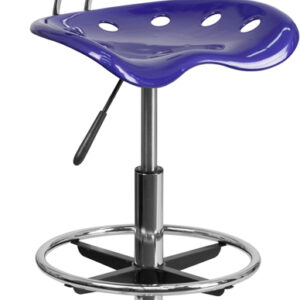 Wholesale Vibrant Deep Blue and Chrome Drafting Stool with Tractor Seat